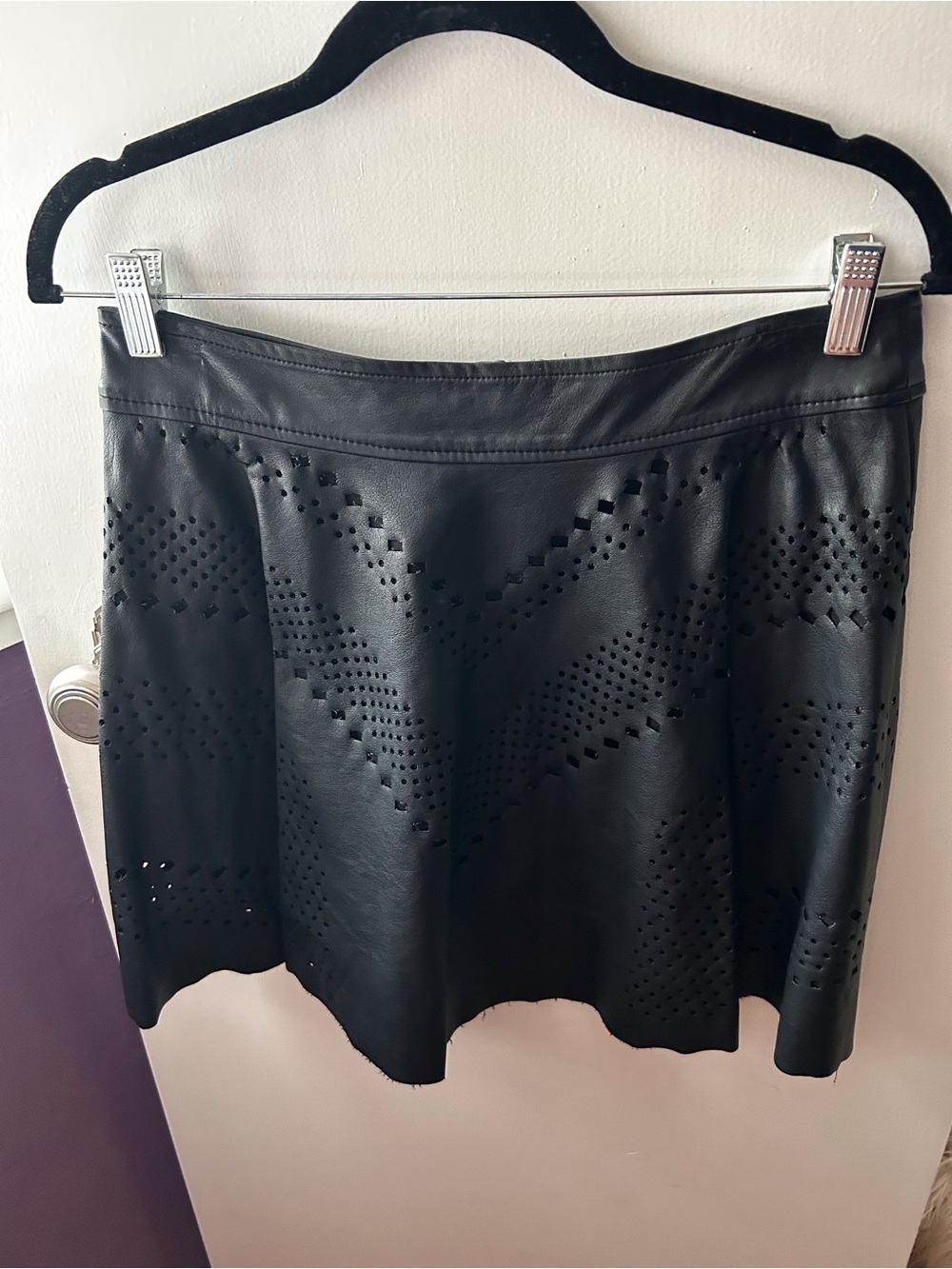 Blu Pepper Black Laser-Cut Faux Leather Skater Skirt